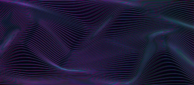 Cyberpunk vector background with horizontal distorted lines. Trendy design template with glitch distortion effect. Optical illusion wave