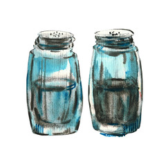 Sketch watercolor no background salt shaker pepper shaker spices seasonings cafe