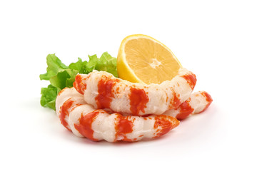 Surimi prawns, Japanese shrimps, isolated on white background