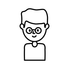 young man cartoon character portrait on white background thick line