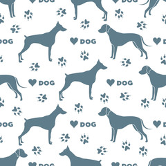 Vector seamless pattern with dogs, dog tracks Pet