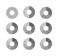 Set of black and white circle diagram for your design. Segmented circles set. Business chart elements. Vector illustration.