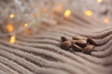 Closeup of ashwagandha pills. Supplement for winter. 