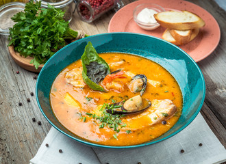 French Bouillabaisse fish soup with seafood