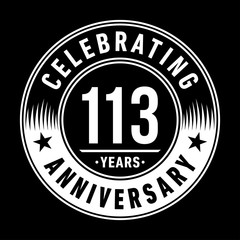 113 years anniversary celebration logo template. One hundred and thirteen years vector and illustration.