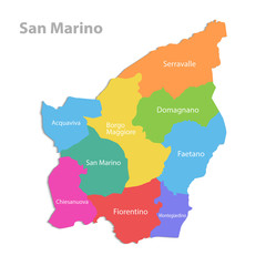 San Marino map, administrative division, separate individual regions with names, color map isolated on white background vector
