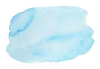 blue watercolor stain with paper texture on a white background. freehand paint stain for design element