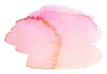 watercolor pink stain with paper texture on a white background. freehand paint stain for design element