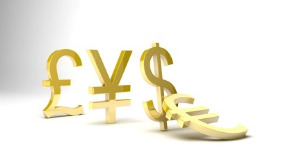 Currency Symbols Domino Effect - 3D Rendering