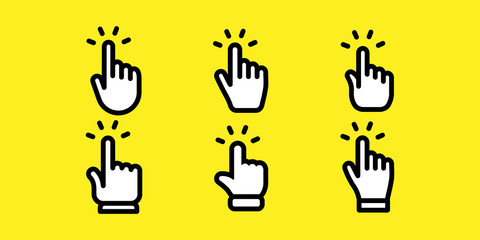 Hand clicking icons collection. Set of finger pointers.