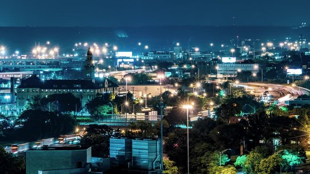 Interstate i75 North and South Going Thru Downtown Cincinnati Ohio into Kentucky Timelapse