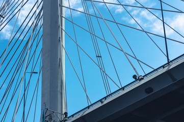 Close view of cable stayed bridge in St.Petersburg, Russia