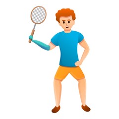 Obraz na płótnie Canvas Boy prosthesis badminton icon. Cartoon of boy prosthesis badminton vector icon for web design isolated on white background