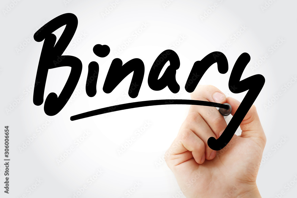Poster hand writing binary with marker, technology concept background