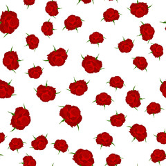 Seamless floral pattern with red roses isolated on white background. Design element for fabrics, textile, prints, scrapbooking, wallpapers, web, and etc. Vector illustration. Valentine day motif.