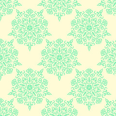 Christmas snowflakes seamless pattern. Vector illustration. Winter holiday pattern for postcard, gift, wrapping paper, fabric, wallpaper, websites, background. Winter motifs.