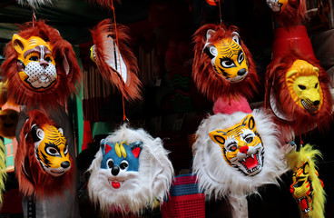 majestic carnival masks of cat and lion