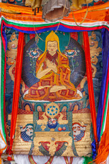 Holy paintings in Tashilhunpo Monastery in Shigatse, Tibet