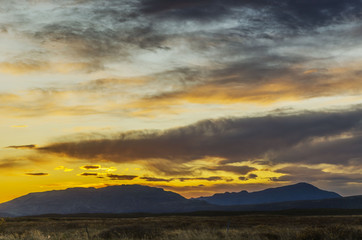 Iceland, autumn, sunset, Typical Icelandic scenery during sunset.
