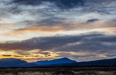 Iceland, autumn, sunset, Typical Icelandic scenery during sunset.