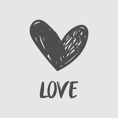Heart doodle icon with Love text word. Hand drawn sketch illustration.
