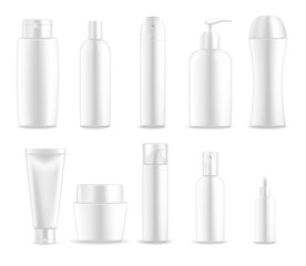 Cosmetic package, white plastic bottle containers