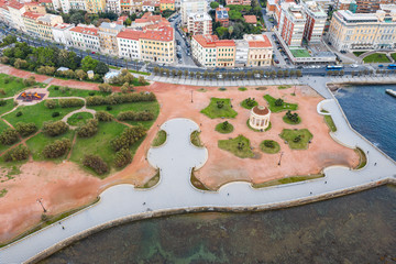 aerial view from drone to  coast with terrace in Livorno in Tuscany in Italy