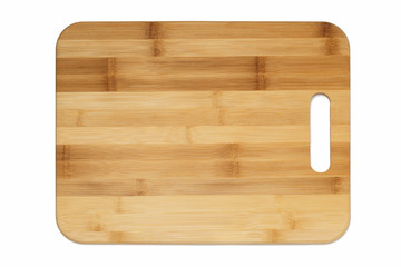 kitchen cutting Board made of bamboo on white background horizontal with oblong hole