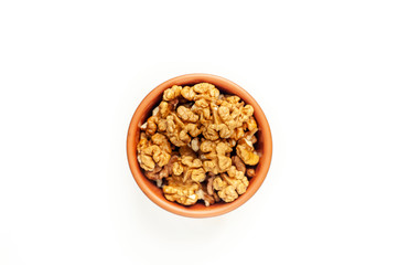 Walnuts on a white background