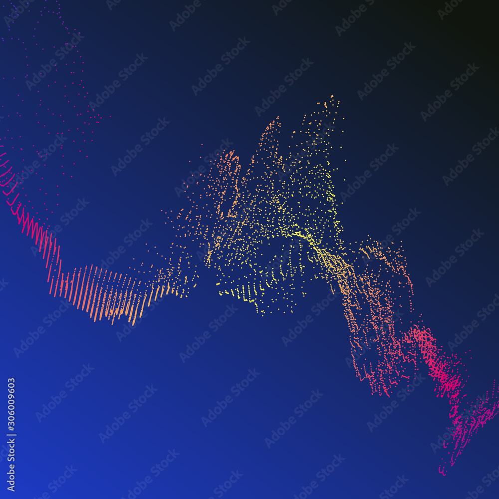 Poster abstract dark background with many particles. optical illusion of movement.