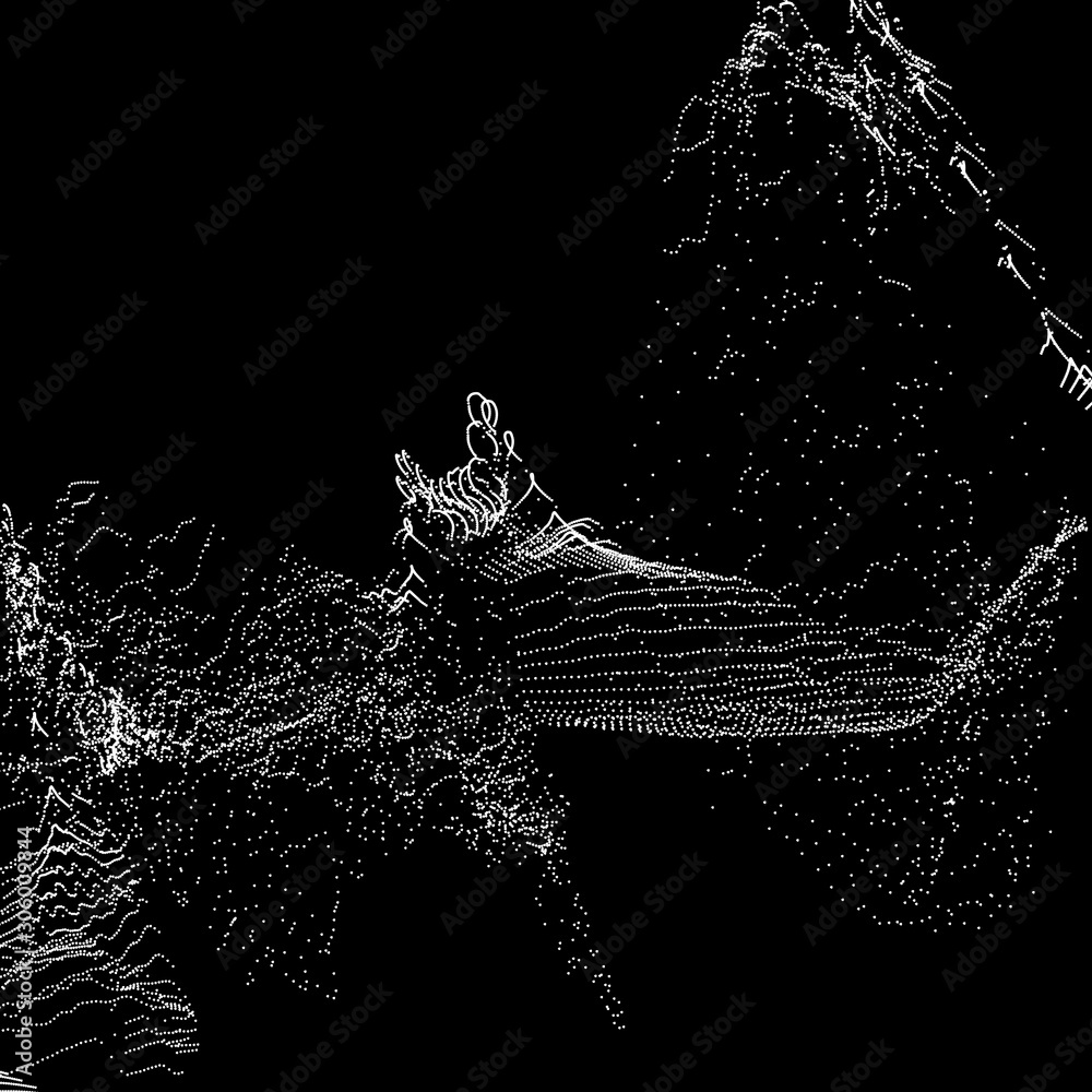 Poster abstract dark background with many particles. optical illusion of movement.