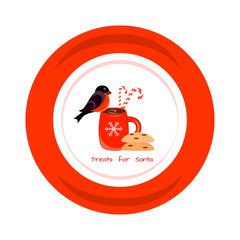 Santa's treat plate. Cocoa and bullfinch