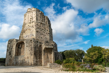 View on the old Magne tower in the Gardens of the Fountain in Nimes