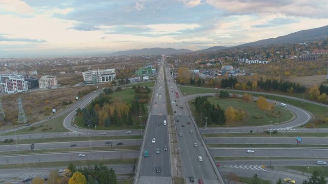 Aerial view of Boyana ring road in Sofia, Bulgaria