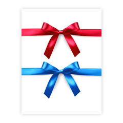 Set of bows of red and blue colors isolated on white background, vector made from silk