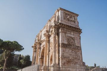 Fototapeta na wymiar Arch of Constantine or Arco di Costantino or Triumphal arch in Rome, near Coliseum.