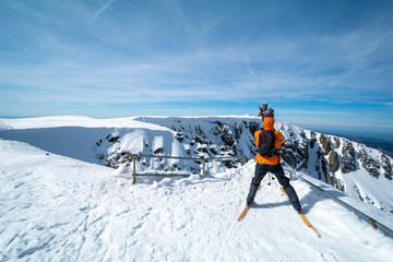ski in Giant mountain with snow during winter, Poland, Czech republic