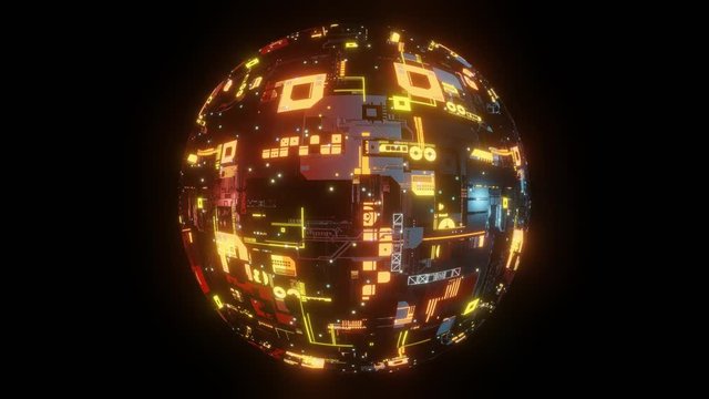 science fiction sphere, rotating detailed high-tech conceptual computer, 4k loop