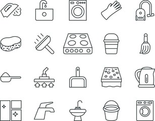 household vector icon set such as: latex, celebrity, template, squeegee, powder, steam, flatiron, furnace, electronics, cloth, food, detergent, scoop, oven, industry, linear, housekeeping, cooking