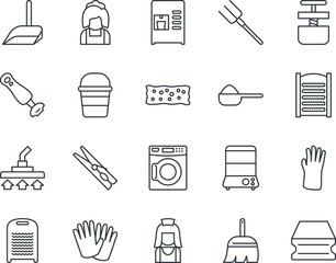 household vector icon set such as: scoop, life, sketch, glass, steam, hold, clip, drum, pail, bag, pan, plant, steaming, diet, display, creative, item, peg, fresh, dispenser, rake, clothesline, dryer