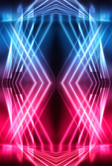 Fototapeta na wymiar Modern abstract futuristic background. red and blue neon light. Rays and lines, abstract light. Light tunnel, corridor, scene with bright light.