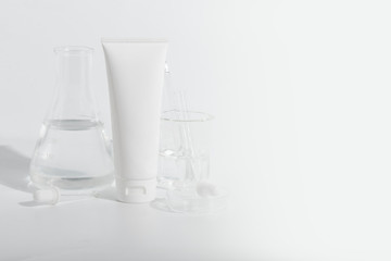 beauty spa medical skincare and cosmetic lotion cream oil bottle packaging on white decor background, healthy and medicine concept