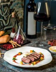 meat plate with red wine
