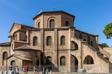 Fototapeta na wymiar Famous Basilica di San Vitale, one of the most important examples of early Christian Byzantine art in western Europe, in Ravenna, region of Emilia-Romagna, Italy