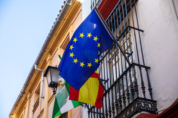 European Union flag haning at the building in Spanish city of Seville