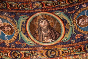  Interior of Basilica of San Vitale, which has important examples of early Christian Byzantine art...