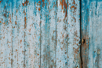 Aged Natural Old Blue Color Obsolete Wooden Board Background. Grungy Vintage Wooden Surface. Painted Obsolete Weathered Texture Of Fence