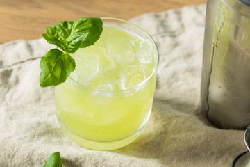 Homemade Alcoholic Gin Basil Smash