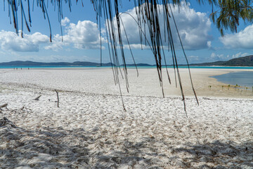 Fototapeta na wymiar the white beach of the Whitsunday Islands in Australia, which consists of 99 percent quartz sand, and the azure blue sea
