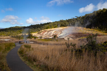 The Sulphur Banks Trail (Ha'akulamanu) emitting hazardous volcanic fumes at Hawaii Volcanoes National Park, Big Island of Hawaii, USA